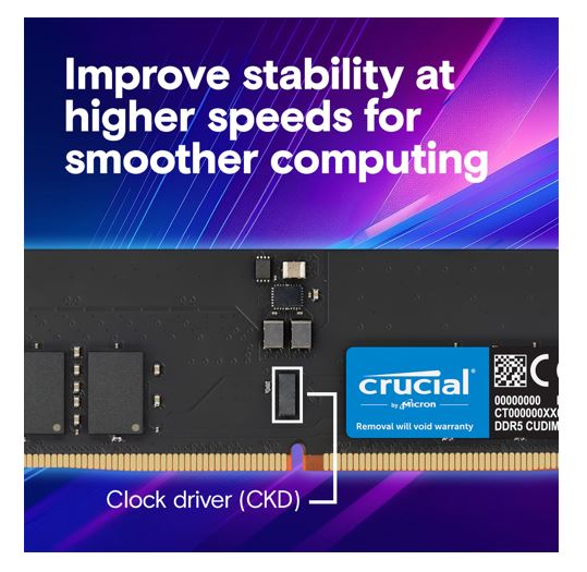 Micron (Crucial) Crucial 64GB (1x64GB) DDR5 CUDIMM 6400MHZ CL52 Desktop PC Memory for Intel Core Ultra Processors AI PC