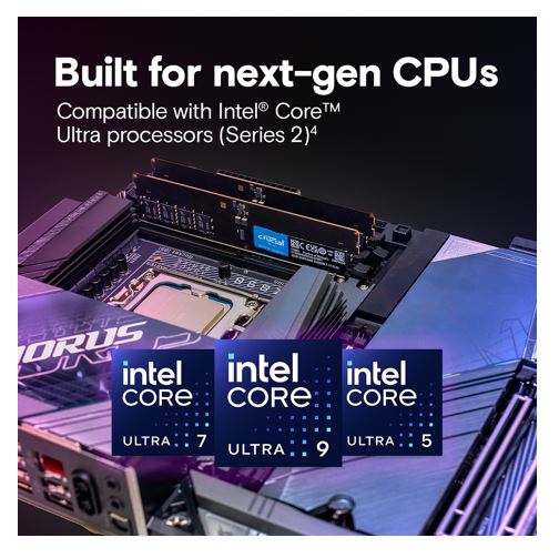 Micron (Crucial) Crucial 64GB (2x32GB) DDR5 CUDIMM 6400MHZ CL52 Desktop PC Memory for Intel Core Ultra Processors AI PC