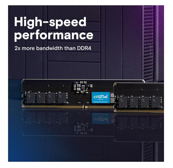Micron (Crucial) Crucial 128GB (2x64GB) DDR5 UDIMM 5600MHz CL46 Desktop PC Memory