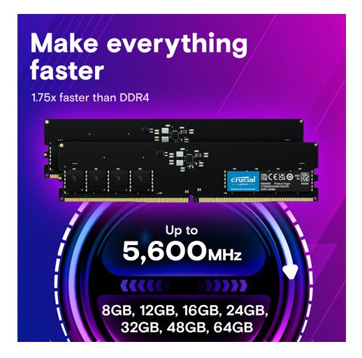 Micron (Crucial) Crucial 128GB (2x64GB) DDR5 UDIMM 5600MHz CL46 Desktop PC Memory