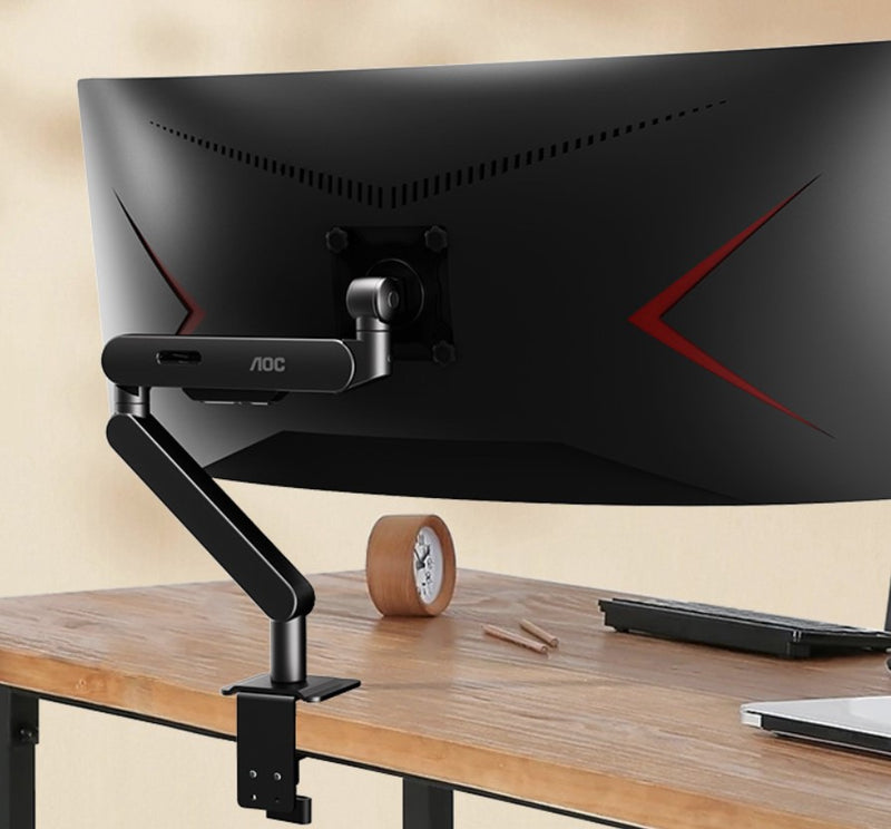 AOC AM406G Gray Desk-mount monitor arm with aluminum Alloy Structure. Mechanical Spring. Full Range Motion 17-40