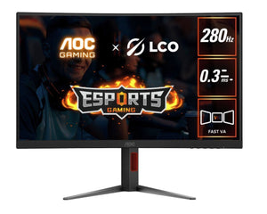 AOC 27" Curved 0.3ms 280Hz,1920 × 1080 (FHD) , Adaptive Sync, HDR10, HDMI 2.0 × 1,DisplayPort 1.4 × 1,Curved Gaming Monitors