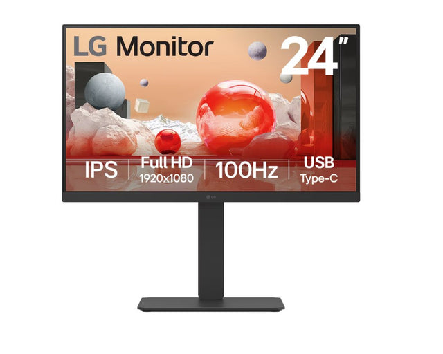 LG 24" IPS FHD 1920 x 1080, USB-C 65w PD, 100Hz 5ms, AMD FreeSync 16:9 Tilt/Height/Swivel/Pivot (Bi-direction) adjustable stand, 3yrs Monitor