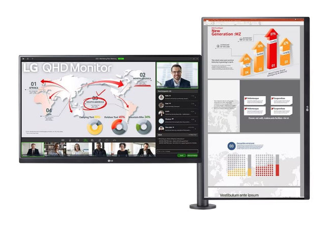 LG 27QP88D-BS DUAL 27IN QHD 2560x1440 DISPLAYS ON SINGLE ERGO STAND (C Clamp) with USB-C / DAISY CHAIN HDMI DISPLAYPORT HDR10 3 years warranty