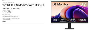 LG 27'' IPS 5ms QHD HDR10 Monitor with AMD FreeSync™ HDMI/DP Tilt VESA 100 x100 mm