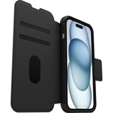 OtterBox Strada MagSafe Apple iPhone 15 (6.1") Case Shadow (Black) - (77-93572), DROP+ 3X Military Standard,Leather Folio Cover,Card Holder