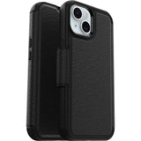 OtterBox Strada MagSafe Apple iPhone 15 (6.1") Case Shadow (Black) - (77-93572), DROP+ 3X Military Standard,Leather Folio Cover,Card Holder