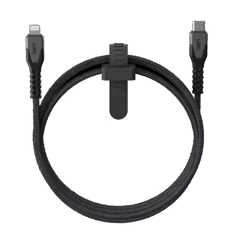 UAG Kevlar Core Lightning to USB-C (1.5M ) Power Cable - Black/Gray (9B4414114030),30W, Braided, 480Mbps, MFI Certified, 50,000 Bends