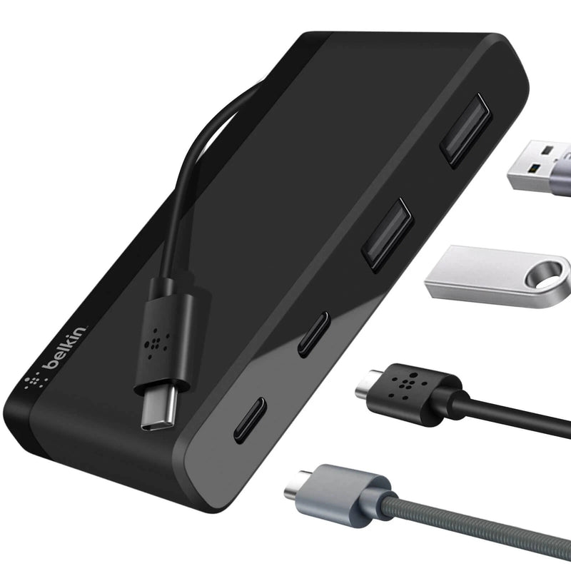 Belkin 4-Port USB-C Mini Hub (USB Type-C) (F4U090btBLK),Made for USB-C compatible laptops & USB-A & USB-C peripherals,5Gbps,Compact & Travel-Ready,2YR