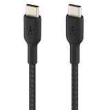 Belkin BoostCharge Braided USB-C to USB-C Cable (0.15M) - Black (CAB004bt0MBK), 60W, 480Mbps, 30K+ bend, 2 Year Warranty