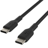 Belkin BoostCharge Braided USB-C to USB-C Cable (0.15M) - Black (CAB004bt0MBK), 60W, 480Mbps, 30K+ bend, 2 Year Warranty