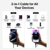 Belkin BoostCharge Pro 2-in-1 Cable With USB-C and Lightning Connector - Black (CAC003fq1.5MBK), 480Mbps, Lightning Connector Adaptor,2 Years Warranty
