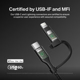 Belkin BoostCharge Pro 2-in-1 Cable With USB-C and Lightning Connector - Black (CAC003fq1.5MBK), 480Mbps, Lightning Connector Adaptor,2 Years Warranty
