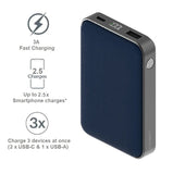 Cygnett ChargeUp Reserve 2nd Gen 10K mAh Power Bank - Blue (CY3701PBCHE), Triple Port (Dual USB-C 20W + 18W & 1xUSB-A 18W),Total 20W, 40cm USB-C Cable