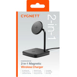 Cygnett ChargeBase 2-in-1 Magnetic Wireless Charger-Black,20W Max(15W+5W Airpods),20W Wall Charger,1.5M USB-C Cable,Attachment Ring,2 Years Warranty