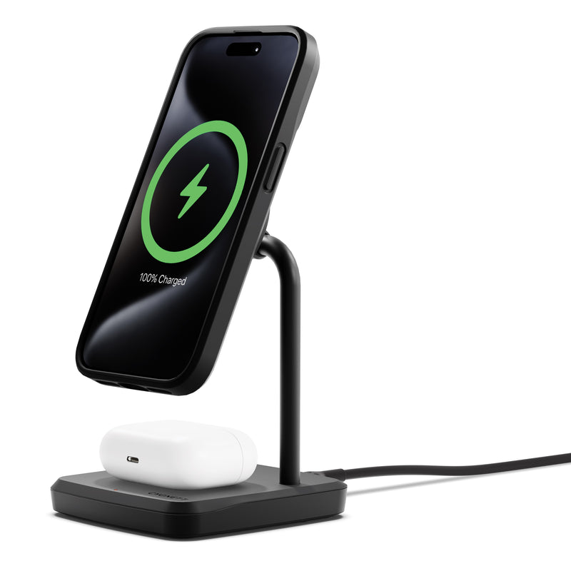 Cygnett ChargeBase 2-in-1 Magnetic Wireless Charger-Black,20W Max(15W+5W Airpods),20W Wall Charger,1.5M USB-C Cable,Attachment Ring,2 Years Warranty