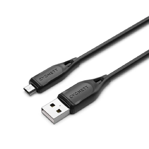 Cygnett Essentials Micro-USB to USB-A (2.0) Cable (1M) - Black (CY4664PCCAM), 2.4A/12W, 480Mbps Transfer, Fast Charge, Durable, 2 Yrs