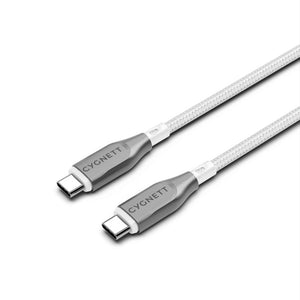 Cygnett Armoured USB-C to USB-C (2.0) Cable (1M) - White (CY4675PCTYC), 5A/100W, Braided, 480Mbps Transfer, Fast Charge, Best for Laptop, 5 Yrs