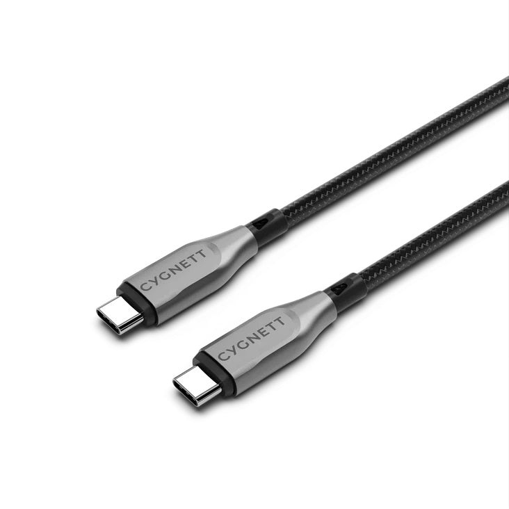 Cygnett Armoured USB-C to USB-C (2.0) Cable (2M) - Black (CY4676PCTYC), 5A/100W, Braided, 480Mbps Transfer, Fast Charge, Best for Laptop,5 Yr. WTY