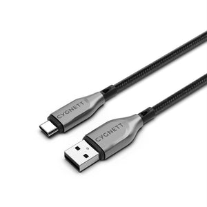 Cygnett Armoured USB-C to USB-A (2.0) Cable (50cm) - Black (CY4680PCUSA), 3A/60W, Braided, 480Mbps Transfer, Fast Charge,Best for Laptop,5 Yrs