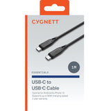 Cygnett Essentials USB-C to USB-C (2.0) Cable (1M) - Black (CY4691PCTYC), 3A/60W, 480Mbps Transfer, Fast Charge, Flexible, Durable PVC, 2 Yr. WTY.