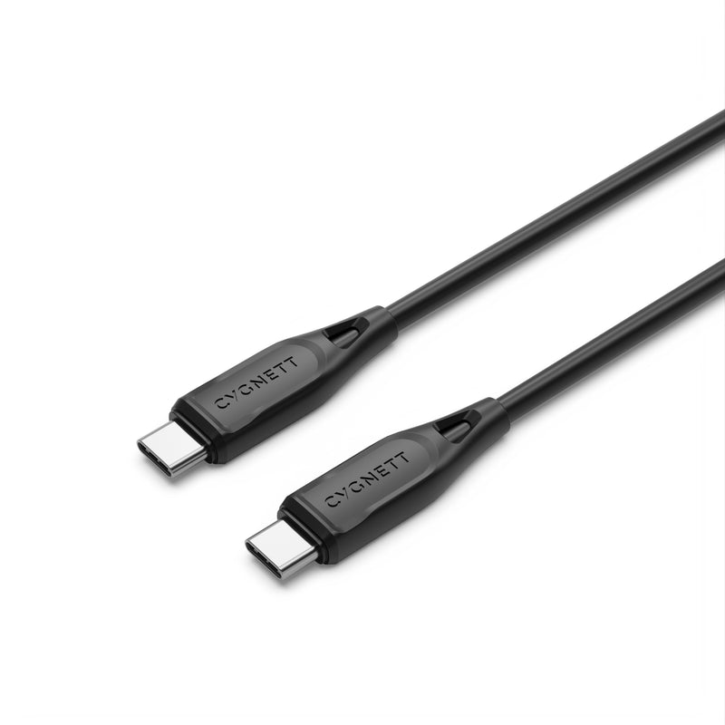 Cygnett Essentials USB-C to USB-C (2.0) Cable (1M) - Black (CY4691PCTYC), 3A/60W, 480Mbps Transfer, Fast Charge, Flexible, Durable PVC, 2 Yr. WTY.