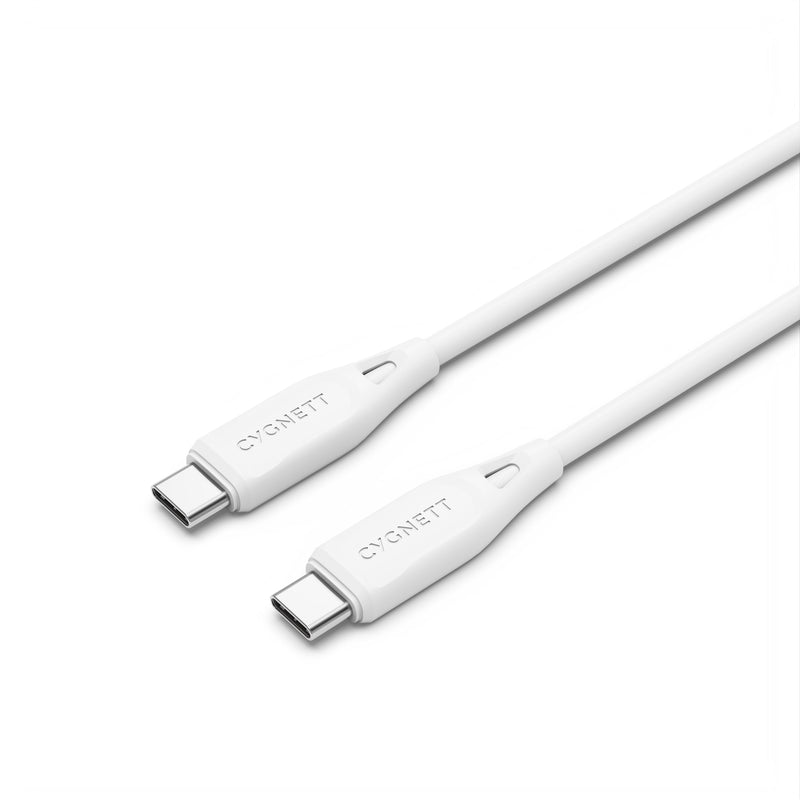 Cygnett Essentials USB-C to USB-C (2.0) Cable (2M) - White (CY4694PCTYC), 3A/60W, 480Mbps Transfer, Fast Charge, Flexible, Durable PVC, 2 Yr. WTY.