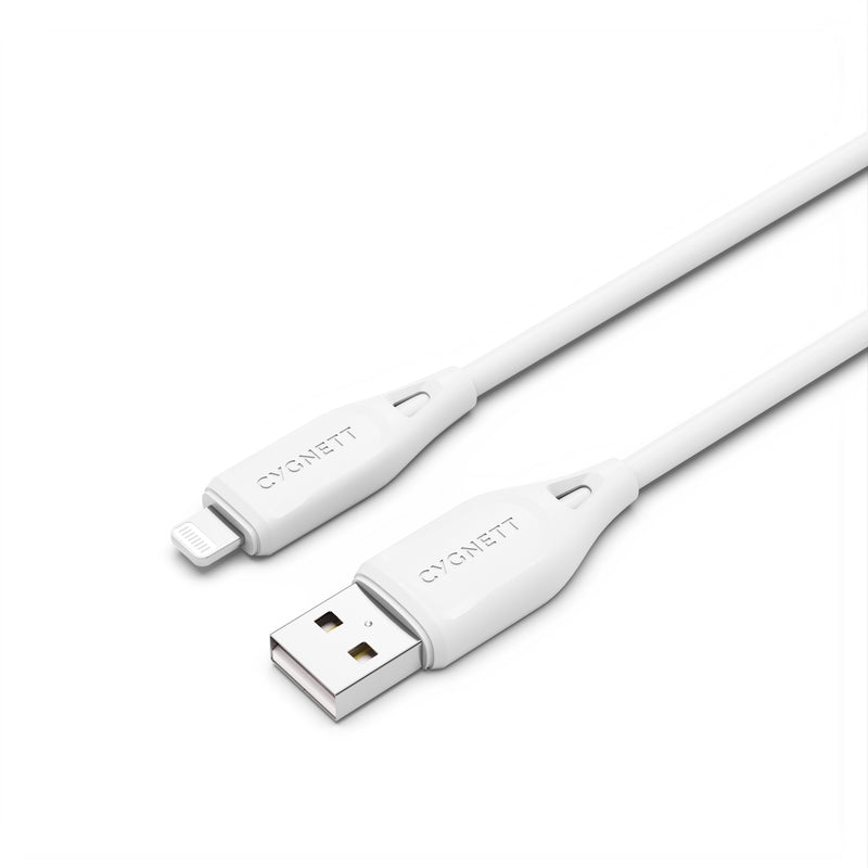 Cygnett Essentials Lightning to USB-A (2.0) Cable (1M) - White (CY4700PCCAL), 2.4A/12W, 480Mbps Transfer, Fast Charge iPhone/iPad, MFi, 2 Yrs