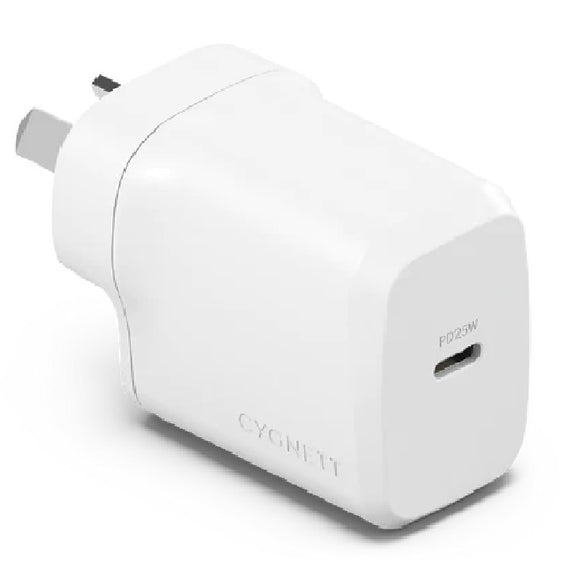 Cygnett PowerPlus 25W USB-C PD Fast Wall Charger-White, Palm-Size,Portable,Travel-Ready,Best for iPhone,Samsung's PPS & USB-C Devices,2 Years Warranty