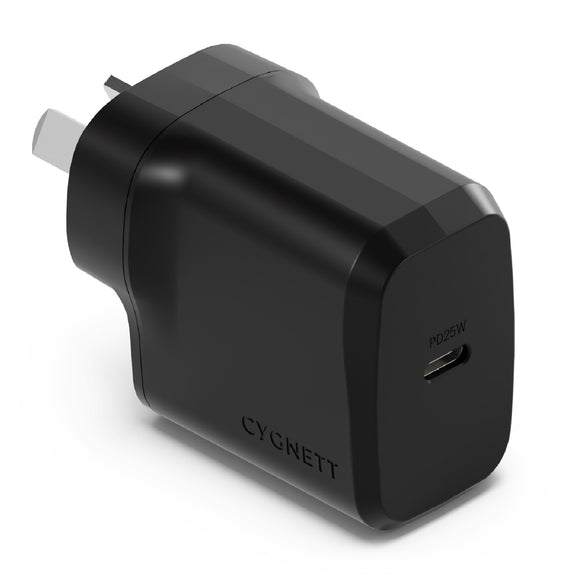 Cygnett PowerPlus 25W USB-C PD Fast Wall Charger-Black, Palm-Size,Portable,Travel-Ready,Best for iPhone,Samsung's PPS & USB-C Devices,2 Years Warranty