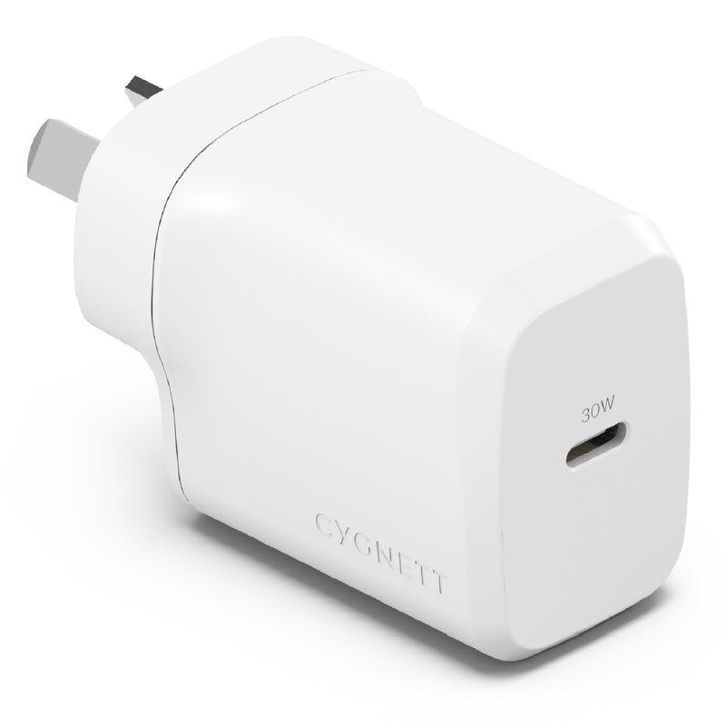 Cygnett PowerPlus 30W USB-C PD GaN Fast Wall Charger -White, Portable,Travel-Ready,Best for iPhone,Samsung's PPS & USB-C Devices, 2 Years Warranty