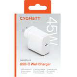 Cygnett PowerPlus 45W USB-C PD GaN Fast Wall Charger -White, Portable,Travel-Ready,Best for iPhone,Samsung's PPS & USB-C Devices, 2 Years Warranty