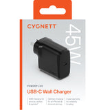 Cygnett PowerPlus 45W USB-C PD GaN Fast Wall Charger -Black, Portable,Travel-Ready,Best for iPhone,Samsung's PPS & USB-C Devices, 2 Years Warranty