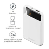 Cygnett ChargeUp Boost 4th Gen 5K mAh Power Bank-White(CY4744PBCHE),Dual Port(USB-C 12W + USB-A 12W),15cm USB-C Cable,Digital Display,Charge 2 Devices