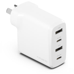 Cygnett PowerPlus 45W Multi Port Fast Wall Charger - White, 2xUSB-C PPS (45W),2xUSB-A (20W), Charge 4x Devices,Compact,Lightweight,2 Years Warranty