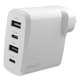 Cygnett PowerPlus 45W Multi Port Fast Wall Charger - White, 2xUSB-C PPS (45W),2xUSB-A (20W), Charge 4x Devices,Compact,Lightweight,2 Years Warranty