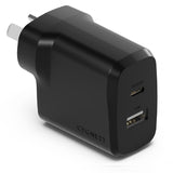 Cygnett PowerPlus 32W Dual Port (20W USB-C + 12W USB-A) PD Fast Wall Charger-Black, Palm-Size,Portable,Travel-Ready,Charge 2x Devices,2 Years Warranty