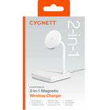 Cygnett ChargeBase 2-in-1 Magnetic Wireless Charger-White,20W Max(15W+5W Airpods),20W Wall Charger,1.5M USB-C Cable,Attachment Ring,2 Years Warranty