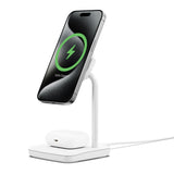 Cygnett ChargeBase Qi2 2-in-1 Magnetic 15W Wireless Charger - White (CY5068BUNCP),1.2M USB-C Cable,5W Earbuds Charger,80° Swivel Head,2 Years Warranty