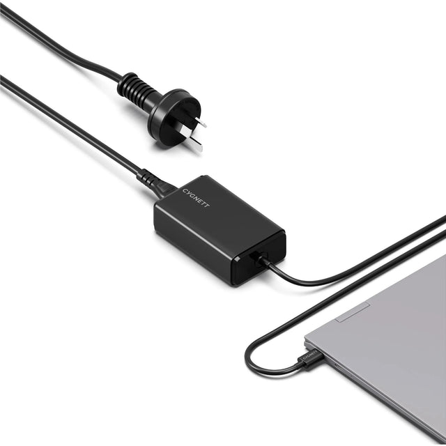 Cygnett PowerMaxx 65W PD GaN Laptop Charger with Integrated USB-C Cable (1M) -Black(CY5071PDWCH),MacBook Air, 2 Years Warranty