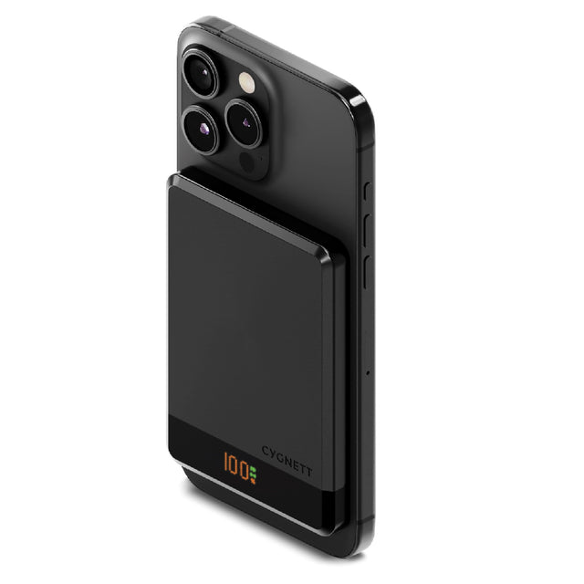 Cygnett MagSlim 5k Magnetic Wireless Power Bank - Black (CY5092PBCHE), MagSafe Compatible,Slim and Sleek, Mordern Display, 2 Years Warranty