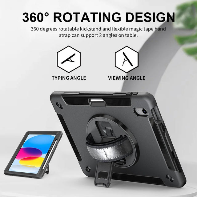 Generic Rugged Apple iPad Pro M4 (11") (5th Gen) Case Black - Built-in-Kickstand, Adjustable Hand Strap, Pen Holder, DropProof