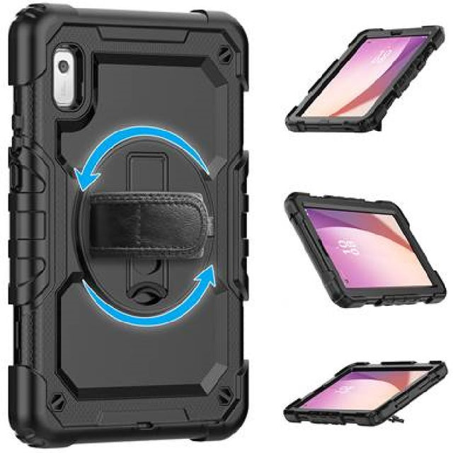Generic Rugged Lenovo Tab M9 (9") Case + Screen Protector Black - Built-in-Kickstand, Adjustable Hand Strap, Shoulder Strap