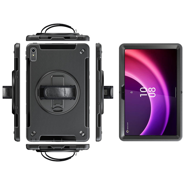 Generic Rugged Lenovo Tab P11 (11") (2nd Gen) Case + Screen Protector Black - Built-in-Kickstand, Adjustable Hand Strap