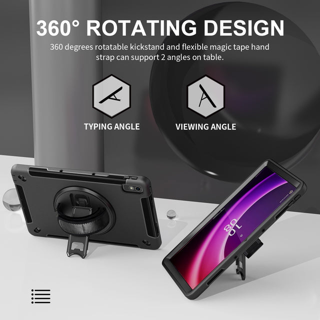 Generic Rugged Lenovo Tab P11 (11") (2nd Gen) Case + Screen Protector Black - Built-in-Kickstand, Adjustable Hand Strap