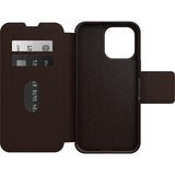 OtterBox Strada Apple iPhone 14 Pro Max Case Brown - (77-88568), DROP+ 3X Military Standard, Leather Folio Cover, Card Holder, Raised Edges,Soft T