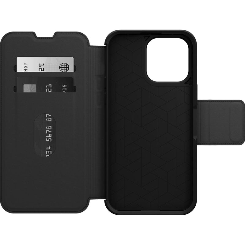 OtterBox Strada Apple iPhone 14 Pro Max Case Black - (77-88571), DROP+ 3X Military Standard, Leather Folio Cover, Card Holder, Soft Touch,7 Yrs