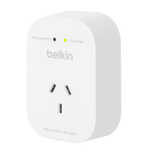 Belkin 1-Outlet Surge Protection - White (SRA010AU), 1800 Joules Protection ,impact resistant, prevents scratches, dents & rust,2YR Power Board