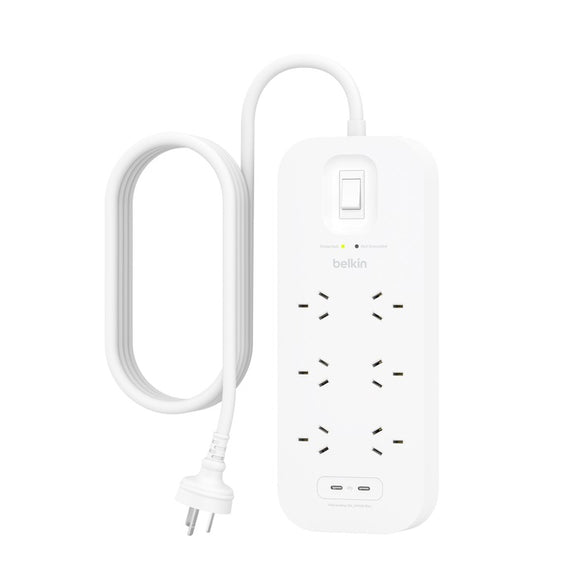 Belkin SurgePro 6-Outlet Surge Protector with Dual USB-C 30W  - (SRB006AU2M), Dual USB-C ports, 2M Power cord, $50,000 CEW, RCM Safety Certified