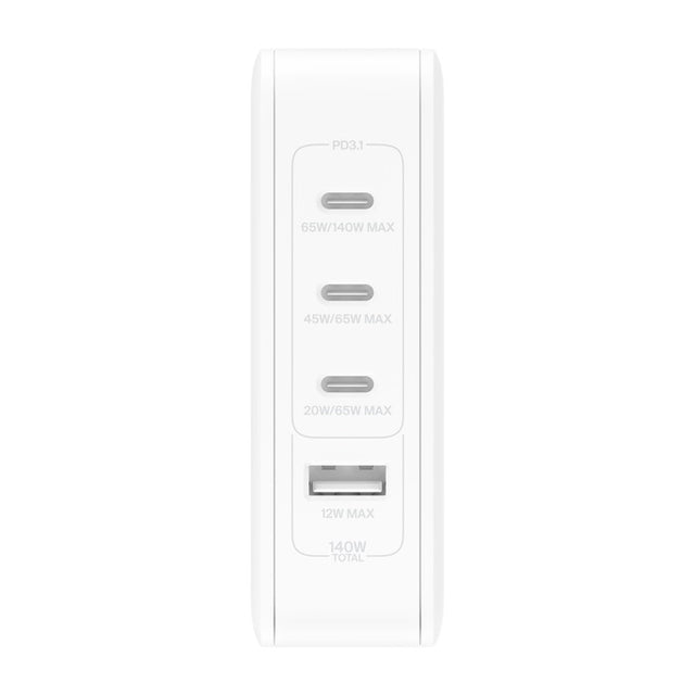 Belkin BoostCharge Pro 140W 4-Port GaN Wall Charger - White(WCH014BTWH-V3), 4 x USB-C, 2xUSB-C & 2xUSB-A,2M Cable,Intelligent And Fast Charger